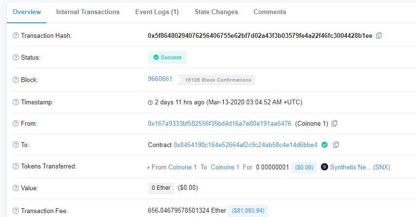 Mystery Solved: CoinOne Record-Breaking Transaction Fee Of 656 ETH Worth $80,000 Was Human Error