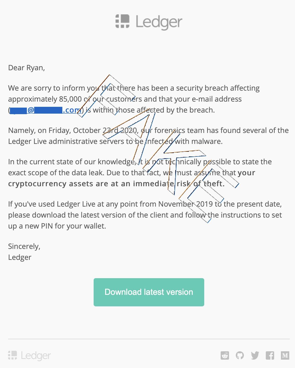 Les clients de Ledger ciblés par une nouvelle attaque de phishing