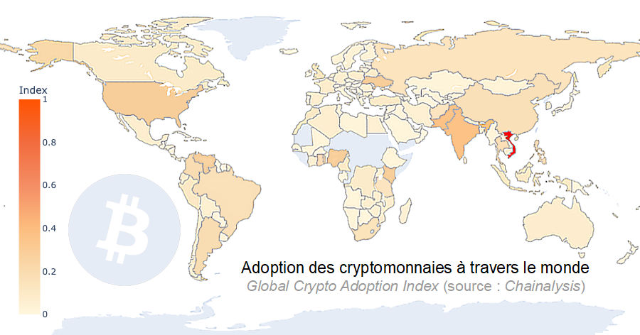 Un classement mondial de l’adoption des cryptomonnaies