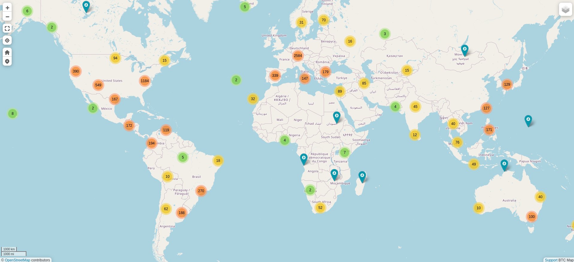 Bitcoin-Akzeptanzstellen: Die Weltkarte