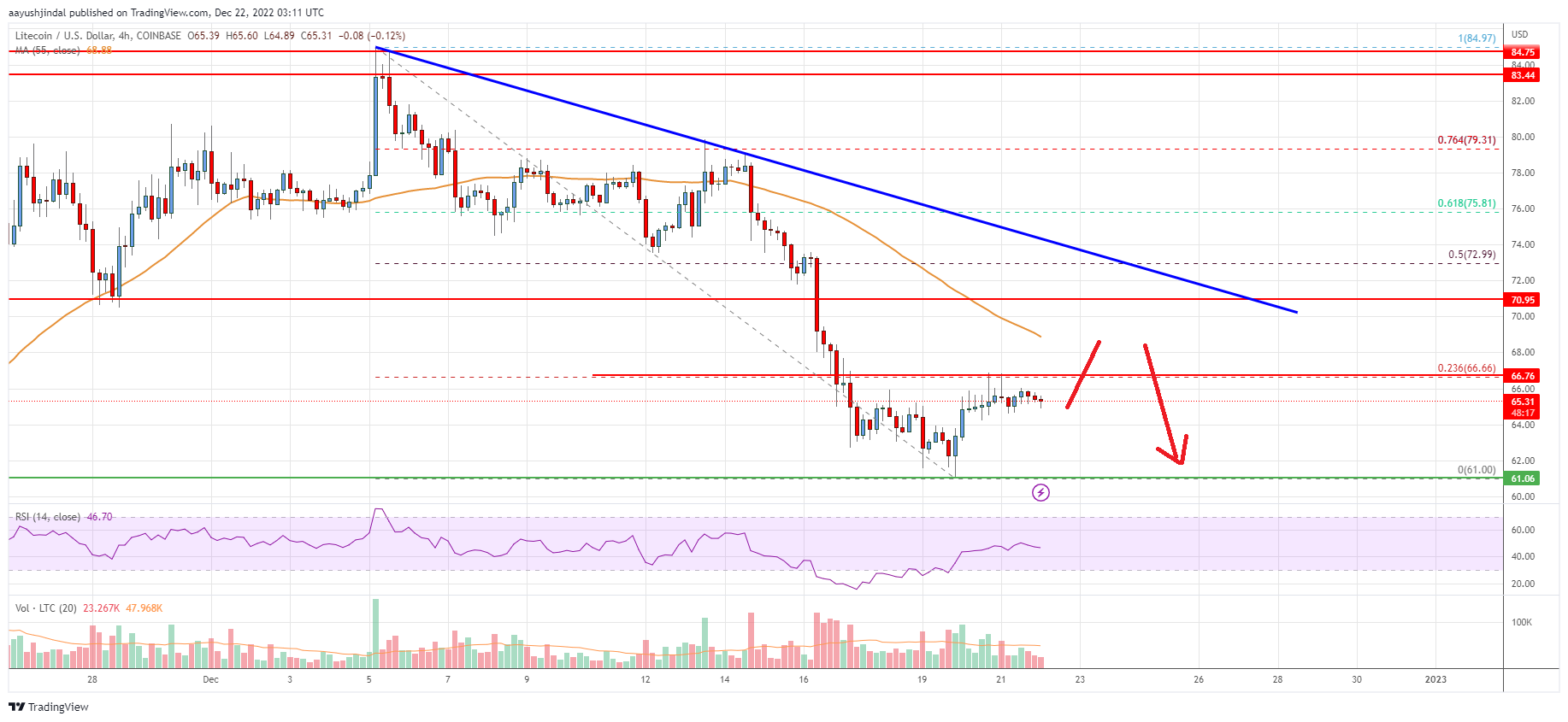 Litecoin (LTC) Price Analysis: Upsides Could Be Capped Near $70