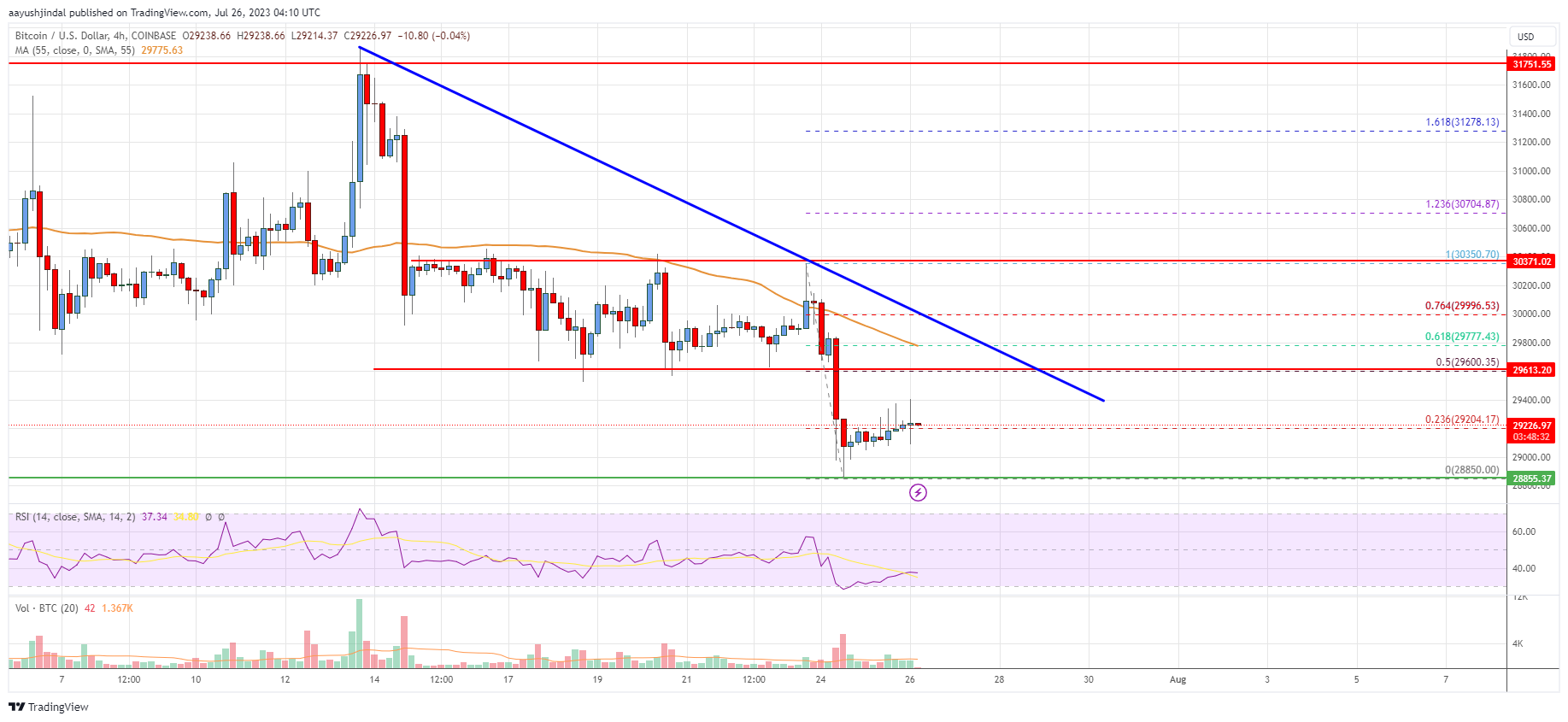 Bitcoin Price Analysis: BTC Turns Red Below $30K