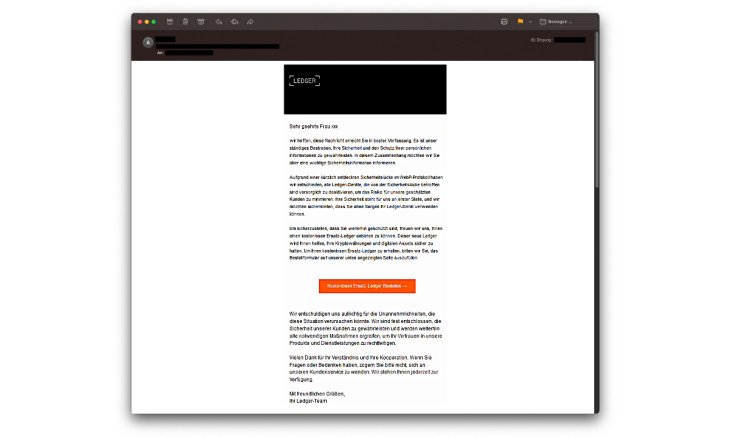 Cybercrimepolice-Schweiz: Marke Ledger für Phishing verwendet