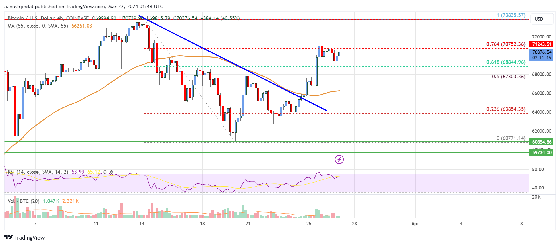 Bitcoin Price Analysis: BTC Restarts Increase And Aims More Upsides