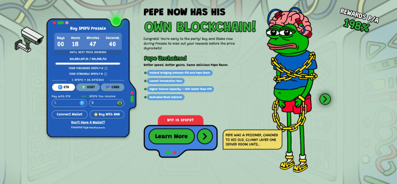 Layer-2 Meme Coin Pepe Unchained Raises $10M in Presale Event